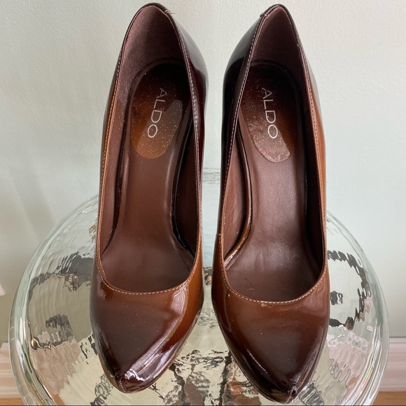 Aldo Brown Ombré Patent Leather heels Platform Pumps Pointy Toe Size 6M - Picture 5 of 8